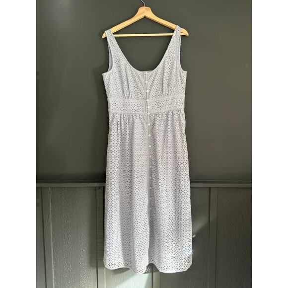J. Crew Button Front Eyelet Dress Periwinkle Gray Size 8 - Picture 4 of 13